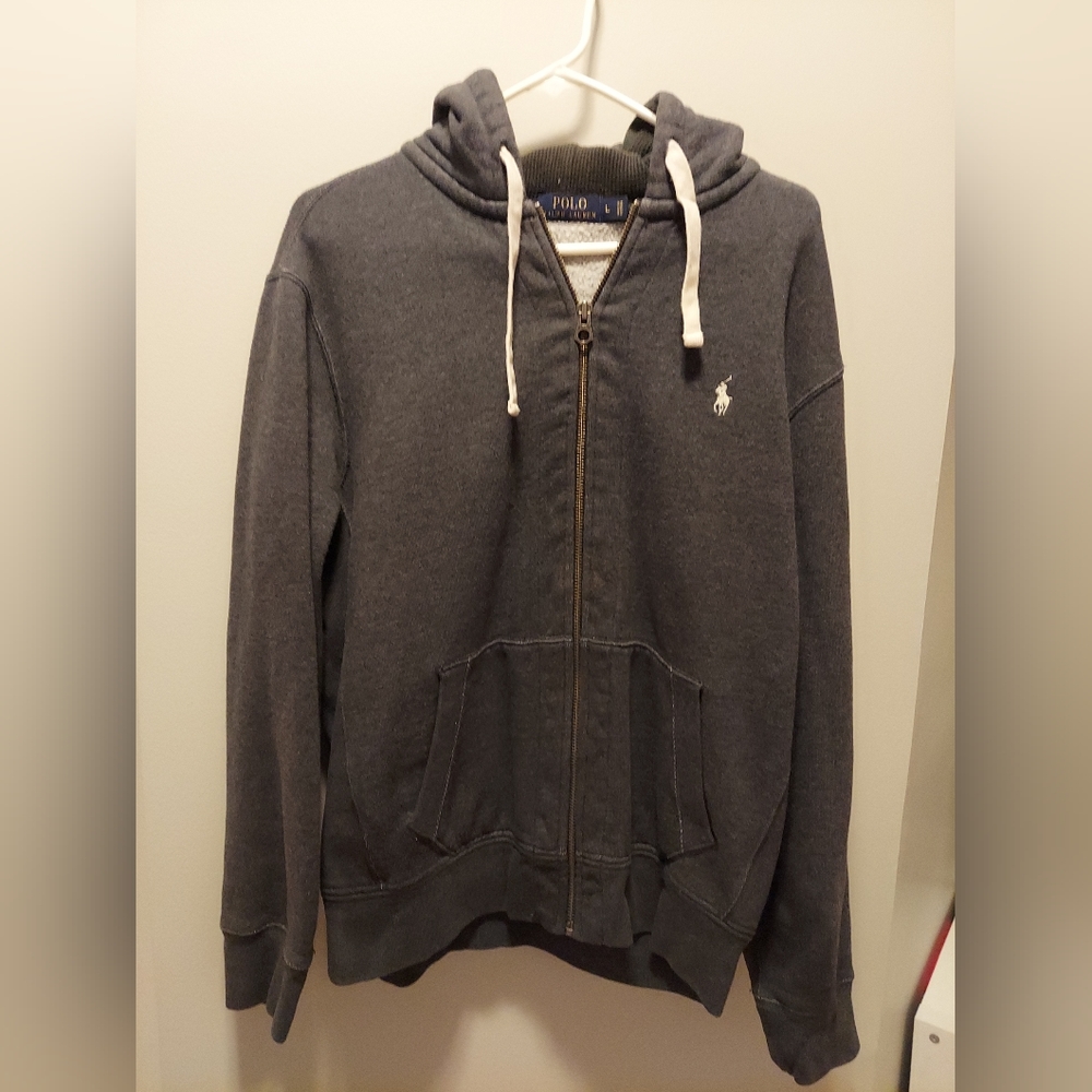 Mens Polo Ralph Lauren Hoody Hooded Full Zip Sweatshirt Jacket grey large